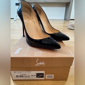 Christian Louboutin Women's Black Patent Pigalle Follies 100 Pump 36.5